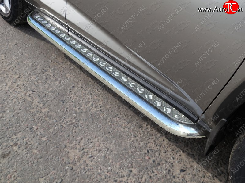 32 999 р. Пороги с площадкой 60,3 мм кроме F-Sport ТСС Тюнинг  Lexus NX  300h (2014-2017) (серые)