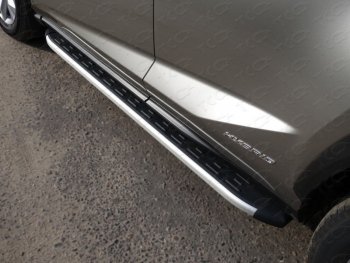 Пороги алюминиевые с пластиковой накладкой кроме F-Sport ТСС Тюнинг Lexus (Лексус) NX (НХ)  200 (2014-2017) 200 Z10 дорестайлинг  (серые)