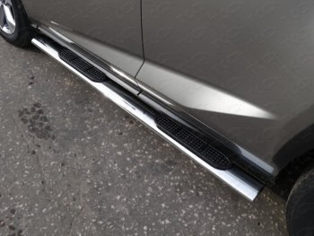 Пороги овальные с накладкой 120х60 мм кроме F-Sport ТСС Тюнинг Lexus NX 200T (2015-2024)  (серые)