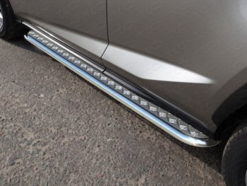 28 099 р. Пороги с площадкой 42,4 мм кроме F-Sport ТСС Тюнинг  Lexus NX  200 (2017-2021) (серые). Увеличить фотографию 1