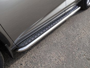 Пороги с площадкой 60,3 мм кроме F-Sport ТСС Тюнинг Lexus NX 200 Z10 рестайлинг (2017-2021)  (серые)