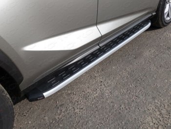 Пороги алюминиевые с пластиковой накладкой кроме F-Sport ТСС Тюнинг Lexus NX 200 Z10 рестайлинг (2017-2021)  (серые)