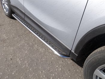 30 849 р. Пороги с площадкой 42,4 мм ТСС Тюнинг  Mazda CX-5  KE (2015-2017) (серые). Увеличить фотографию 1