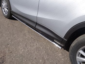 Пороги овальные с накладкой 75х42 мм ТСС Тюнинг Mazda (Мазда) CX-5 (ЦХ-5)  KE (2015-2017) KE рестайлинг  (серые)