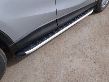 Пороги алюминиевые с пластиковой накладкой ТСС Тюнинг Mazda (Мазда) CX-5 (ЦХ-5)  KE (2015-2017) KE рестайлинг  (серые)