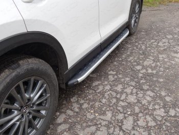 Пороги алюминиевые с пластиковой накладкой ТСС Тюнинг Mazda (Мазда) CX-5 (ЦХ-5)  KF (2016-2024) KF  (серые)