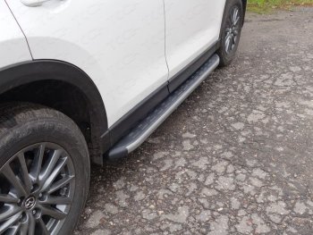 Пороги алюминиевые с пластиковой накладкой, ТСС Тюнинг Mazda (Мазда) CX-5 (ЦХ-5)  KF (2016-2024) KF  (карбон серые)