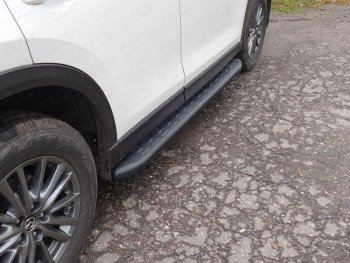 Пороги алюминиевые с пластиковой накладкой ТСС Тюнинг Mazda (Мазда) CX-5 (ЦХ-5)  KF (2016-2024) KF  (карбон черные)