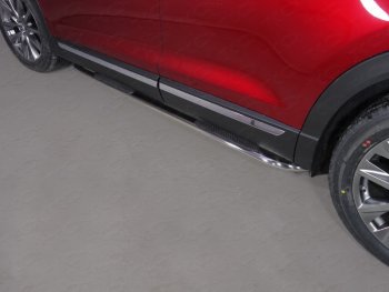 Пороги овальные гнутые с накладкой 75х42 мм Mazda (Мазда) CX-9 (ЦХ-9)  TC (2015-2024) TC дорестайлинг  (серые)
