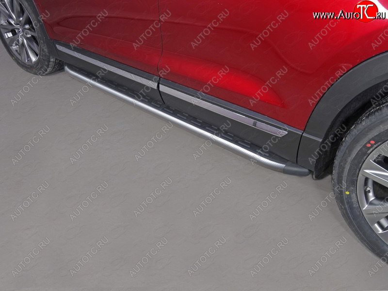 21 349 р. Пороги алюминиевые с пластиковой накладкой ТСС Тюнинг  Mazda CX-9  TC (2015-2024) (карбон серые)