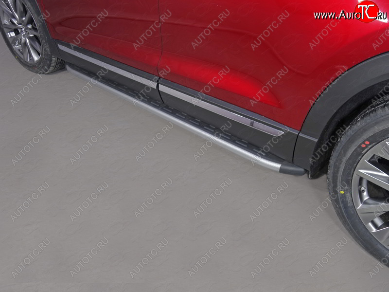 21 349 р. Пороги алюминиевые с пластиковой накладкой, ТСС Тюнинг  Mazda CX-9  TC (2015-2024) (карбон серебро)