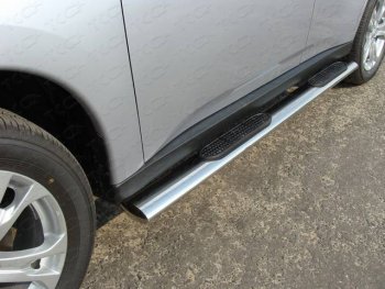 Пороги овальные с накладкой 120х60 мм, ТСС Тюнинг Mitsubishi Outlander GF дорестайлинг (2012-2014)  (серые)