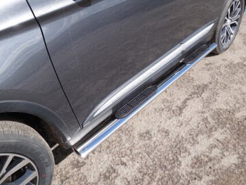 44 949 р. Пороги овальные с накладкой 120х60 мм, ТСС Тюнинг  Mitsubishi Outlander  GF (2015-2018) (серые). Увеличить фотографию 1