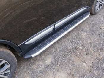 Пороги алюминиевые с пластиковой накладкой ТСС Тюнинг Mitsubishi (Митсубиси) Outlander (Аутлэндэр)  GF (2015-2018) GF 2-ой рестайлинг  (серые)