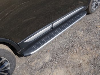 Пороги алюминиевые с пластиковой накладкой ТСС Тюнинг Mitsubishi (Митсубиси) Outlander (Аутлэндэр)  GF (2015-2018) GF 2-ой рестайлинг  (карбон серебро)