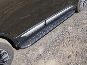 21 349 р. Пороги алюминиевые с пластиковой накладкой ТСС Тюнинг  Mitsubishi Outlander  GF (2015-2018) (карбон черные). Увеличить фотографию 1