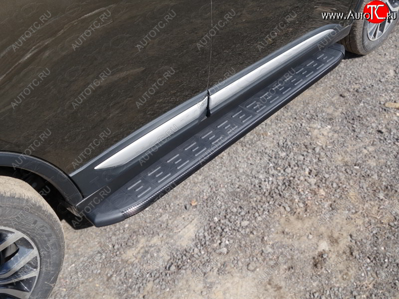 21 349 р. Пороги алюминиевые с пластиковой накладкой ТСС Тюнинг  Mitsubishi Outlander  GF (2015-2018) (карбон черные)