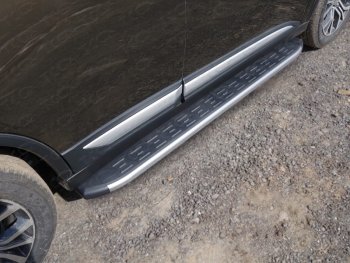 Пороги алюминиевые с пластиковой накладкой ТСС Тюнинг Mitsubishi (Митсубиси) Outlander (Аутлэндэр)  GF (2018-2024) GF 3-ий рестайлинг  (карбон серебро)
