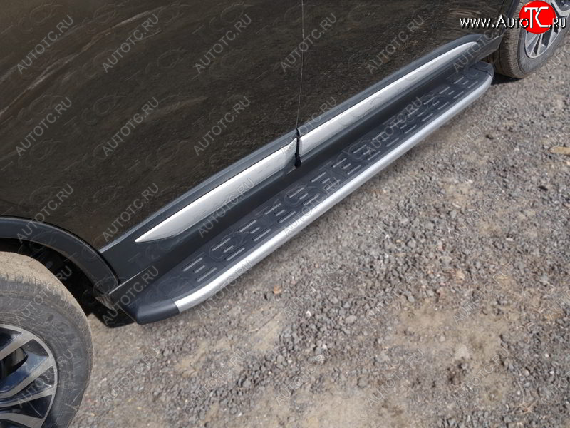 21 349 р. Пороги алюминиевые с пластиковой накладкой ТСС Тюнинг  Mitsubishi Outlander  GF (2018-2024) (карбон серебро)