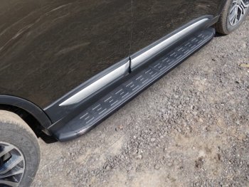 Пороги алюминиевые с пластиковой накладкой ТСС Тюнинг Mitsubishi (Митсубиси) Outlander (Аутлэндэр)  GF (2018-2024) GF 3-ий рестайлинг  (карбон черные)
