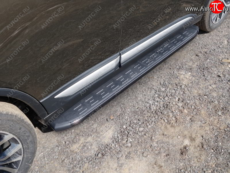 21 349 р. Пороги алюминиевые с пластиковой накладкой ТСС Тюнинг  Mitsubishi Outlander  GF (2018-2024) (карбон черные)