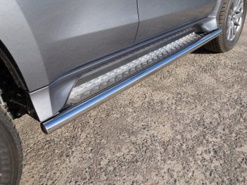 Пороги с площадкой 60,3 мм ТСС Тюнинг Mitsubishi Pajero Sport 3 QE дорестайлинг (2015-2021)  (серые)