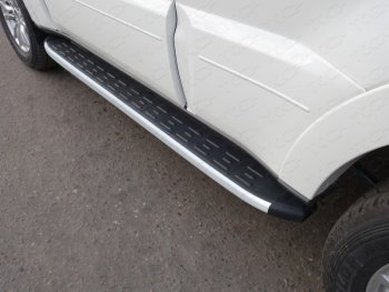 19 999 р. Пороги алюминиевые с пластиковой накладкой ТСС Тюнинг  Mitsubishi Pajero  4 V80 (2006-2011) (серые). Увеличить фотографию 1
