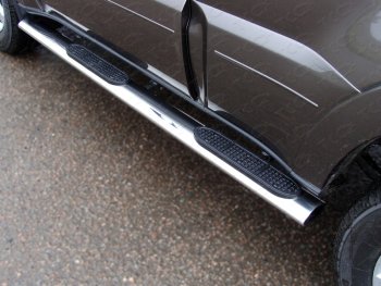 41 999 р. Пороги овальные с накладкой 120х60 мм, ТСС Тюнинг Mitsubishi Pajero 4 V80 3 дв. 1-ый рестайлинг (2011-2014) (серые). Увеличить фотографию 1