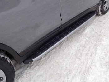 Пороги алюминиевые с пластиковой накладкой ТСС Тюнинг Nissan (Нисан) X-trail (Х-трейл)  3 T32 (2013-2018) 3 T32 дорестайлинг  (серые)