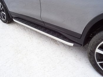 Пороги алюминиевые с пластиковой накладкой ТСС Тюнинг Nissan (Нисан) X-trail (Х-трейл)  3 T32 (2017-2022) 3 T32 рестайлинг  (серые)