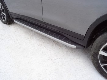 Пороги алюминиевые с пластиковой накладкой ТСС Тюнинг Nissan X-trail 3 T32 рестайлинг (2017-2022)  (серебро)