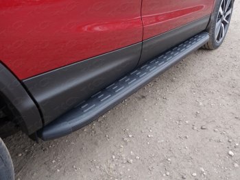 Пороги алюминиевые с пластиковой накладкой ТСС Тюнинг Nissan (Нисан) Qashqai (Кашкай)  2 (2017-2022) 2 J11 рестайлинг  (карбон черные)