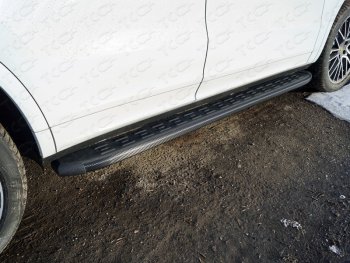 Пороги алюминиевые с пластиковой накладкой ТСС Тюнинг Porsche (Порш) Cayenne (Кайен)  PO536 (2018-2024) PO536  (карбон черные)