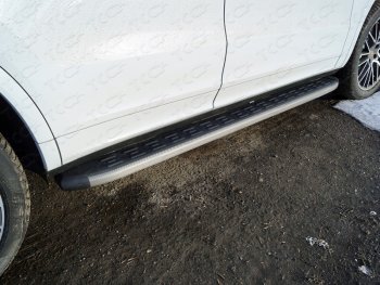 Пороги алюминиевые с пластиковой накладкой ТСС Тюнинг Porsche (Порш) Cayenne (Кайен)  PO536 (2018-2024) PO536  (карбон серые)