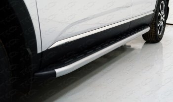 Пороги алюминиевые с пластиковой накладкой ТСС Тюнинг Renault (Рено) Arkana (Аркана) (2019-2024)  (карбон серебро)