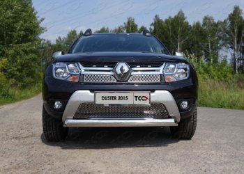 12 999 р. Защита переднего бампера нижняя овальная 75х42 мм ТСС Тюнинг  Renault Duster  HS (2015-2021) (нержавейка). Увеличить фотографию 1