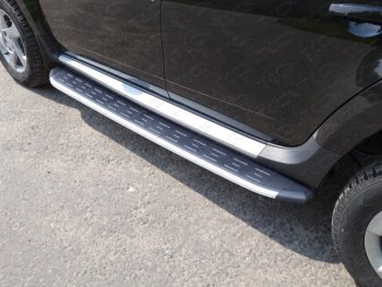 Пороги алюминиевые с пластиковой накладкой ТСС Тюнинг Renault (Рено) Duster (Дастер)  HS (2015-2021) HS рестайлинг  (серые)