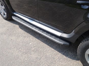 Пороги алюминиевые с пластиковой накладкой, ТСС Тюнинг Renault (Рено) Duster (Дастер)  HS (2015-2021) HS рестайлинг  (карбон серые)