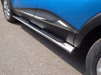 Пороги овальные с накладкой 120х60 мм, ТСС Тюнинг Renault Kaptur дорестайлинг (2016-2020)  (серые)