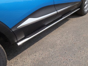Пороги овальные с накладкой 75х42 мм ТСС Тюнинг Renault (Рено) Kaptur (Каптур) (2016-2020) дорестайлинг