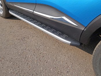 Пороги алюминиевые с пластиковой накладкой ТСС Тюнинг Renault Kaptur дорестайлинг (2016-2020)  (карбон серебро)