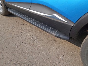 Пороги алюминиевые с пластиковой накладкой ТСС Тюнинг Renault (Рено) Kaptur (Каптур) (2016-2020) дорестайлинг  (карбон черные)