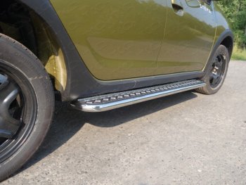 28 099 р. Пороги с площадкой 42,4 мм ТСС Тюнинг  Renault Sandero Stepway  (B8) (2014-2018) (серые). Увеличить фотографию 1