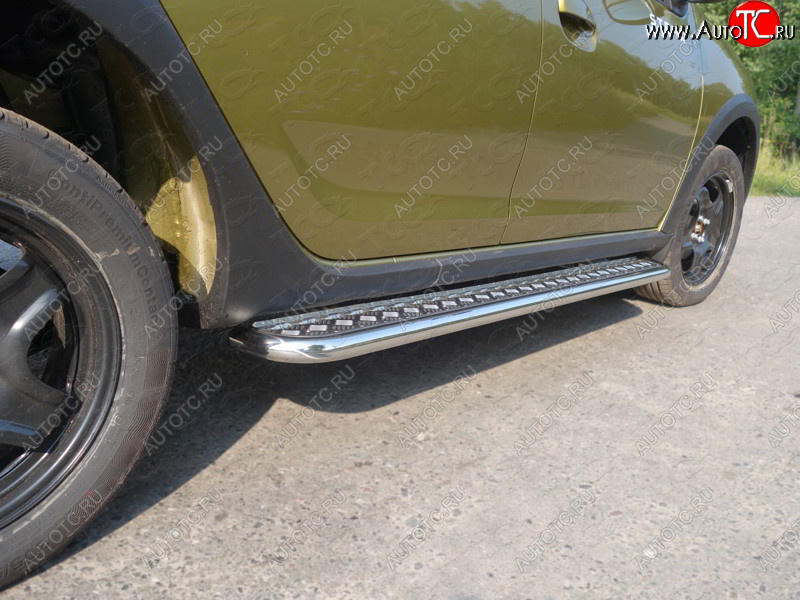 28 099 р. Пороги с площадкой 42,4 мм ТСС Тюнинг  Renault Sandero Stepway  (B8) (2014-2018) (серые)