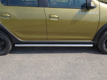 Защита порогов труба d60,3 мм ТСС Тюнинг Renault (Рено) Sandero Stepway (Сандеро-Степвэй)  (B8) (2014-2018) (B8) дорестайлинг  (серые)