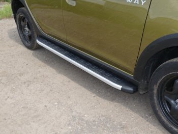 Пороги алюминиевые с пластиковой накладкой ТСС Тюнинг Renault (Рено) Sandero Stepway (Сандеро-Степвэй)  (B8) (2014-2018) (B8) дорестайлинг  (серые)