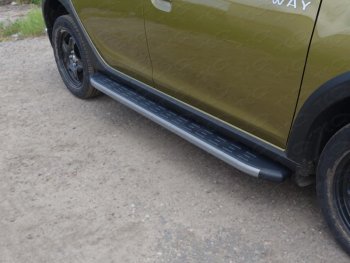 Пороги алюминиевые с пластиковой накладкой, ТСС Тюнинг Renault (Рено) Sandero Stepway (Сандеро-Степвэй)  (B8) (2014-2018) (B8) дорестайлинг
