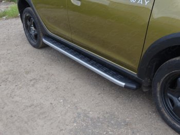 Пороги алюминиевые с пластиковой накладкой ТСС Тюнинг Renault (Рено) Sandero Stepway (Сандеро-Степвэй)  (B8) (2014-2018) (B8) дорестайлинг