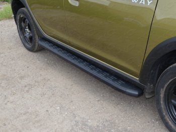Пороги алюминиевые с пластиковой накладкой ТСС Тюнинг Renault (Рено) Sandero Stepway (Сандеро-Степвэй)  (B8) (2014-2018) (B8) дорестайлинг  (карбон черные)