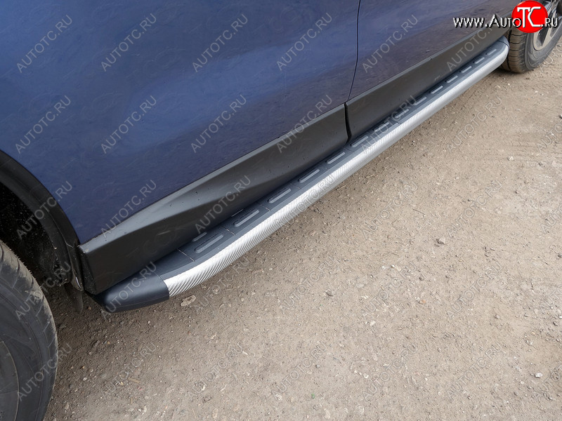21 349 р. Пороги алюминиевые с пластиковой накладкой, ТСС Тюнинг  Subaru Forester  SJ (2016-2019) (карбон серые)